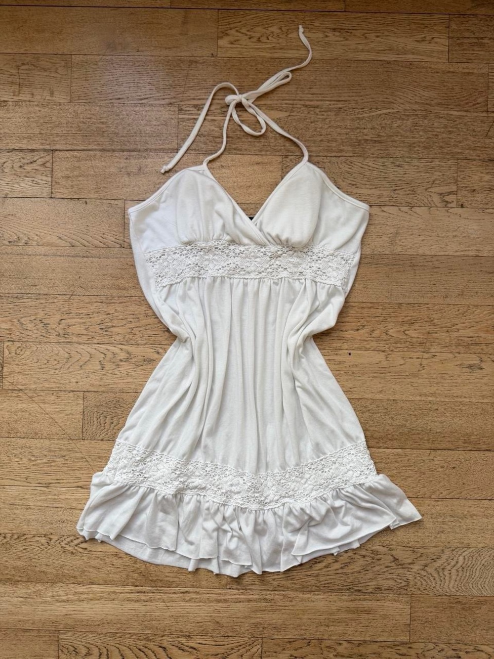 Y2K Coquette Rue21 Ivory Lace Halter Mini Dress Top Fairycore